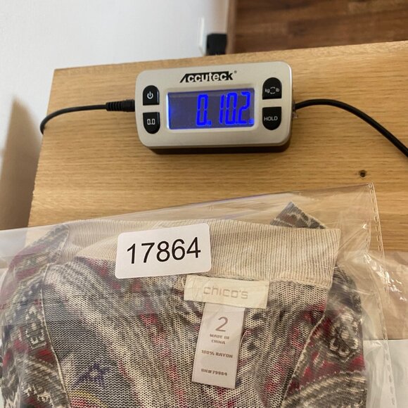 Chicos Sweater Womens 2 US Large Red Multi Batik Floral Open Cardigan Stretch - Picture 9 of 9